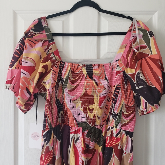 Crystal Sky 2XL Floral Puff Cotton Sleeve Dress Safari Colorful Tropical #48 - Picture 6 of 9